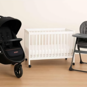 Stroller, crib and chair for rent.